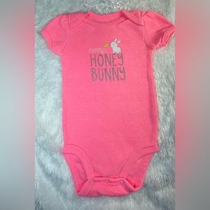 Baby Girl Coral Onesie | MOMMY’s HONEY BUNNY | 3 months